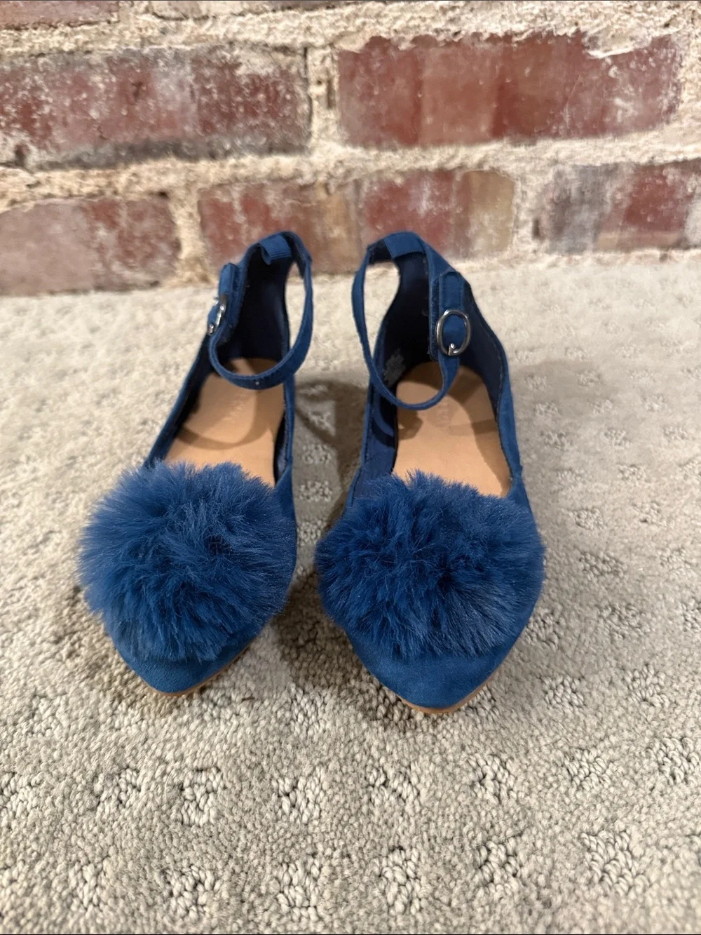 Old Navy Navy Pom Pom Ankle Tie Flats